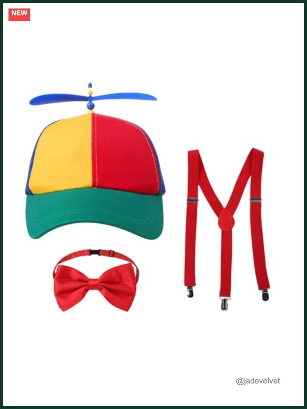 Propeller Baseball Hat Suspenders Bow Tie 3 Pc Costume Set